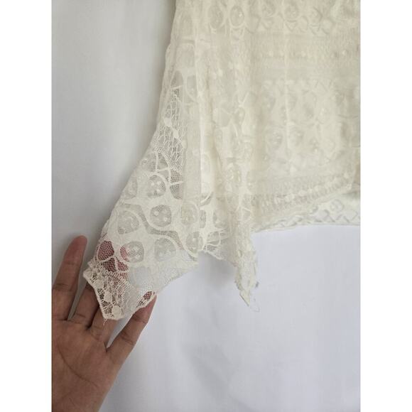 Eve & Maddie Womens Medium Y2k Babydoll Top Whimsy Fairy Boho Ivory Lace Peasant - Picture 4 of 9